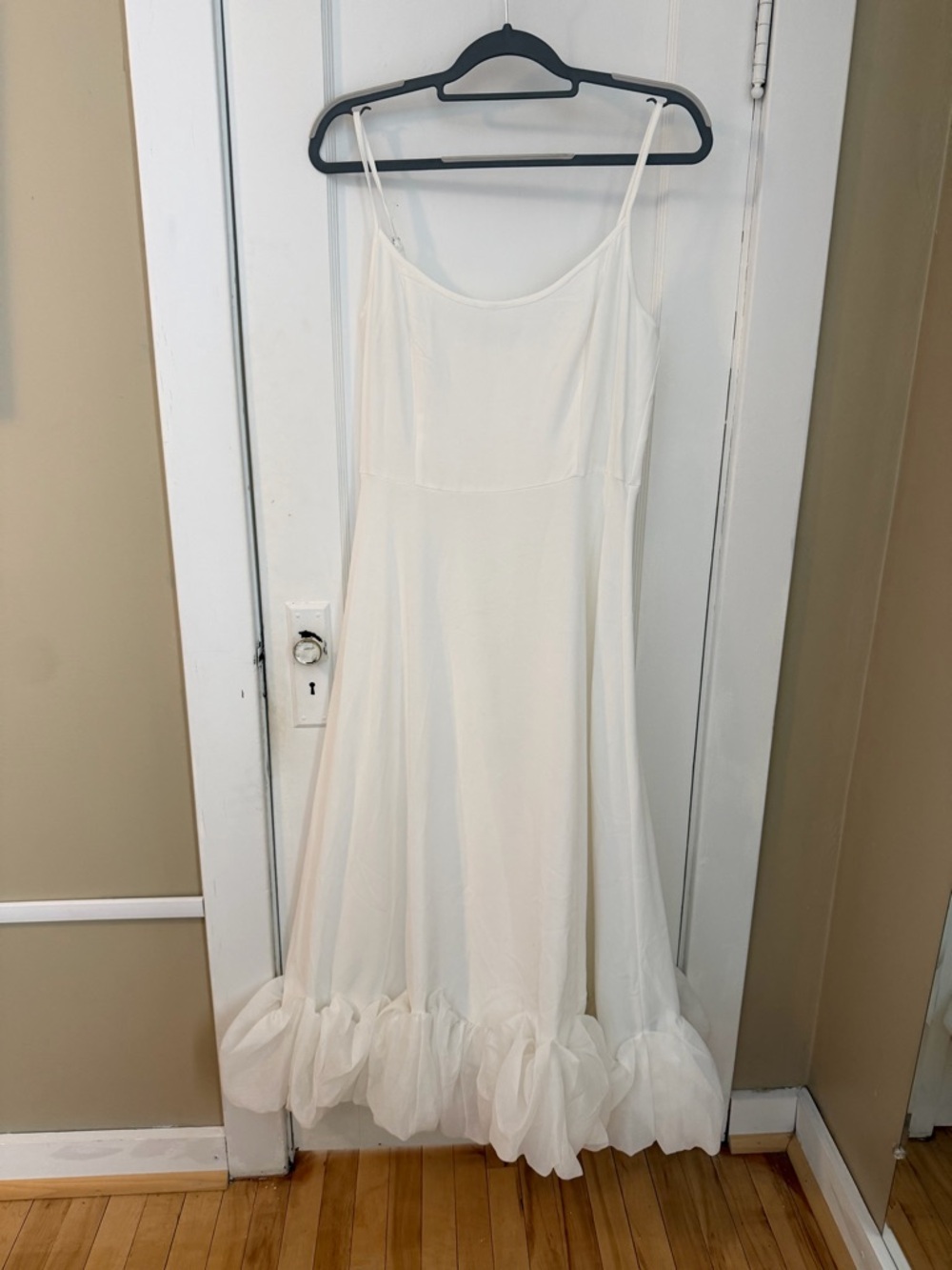 Lulu's Cream Midi Slip Dress with Ruffle Hem